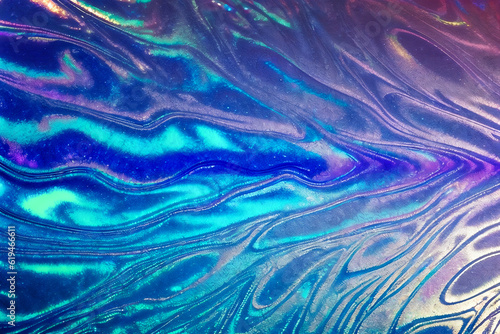 Abstract background fluid waving  holographic color  glossy and glowing  Iridescent Texture.  - Generative AI