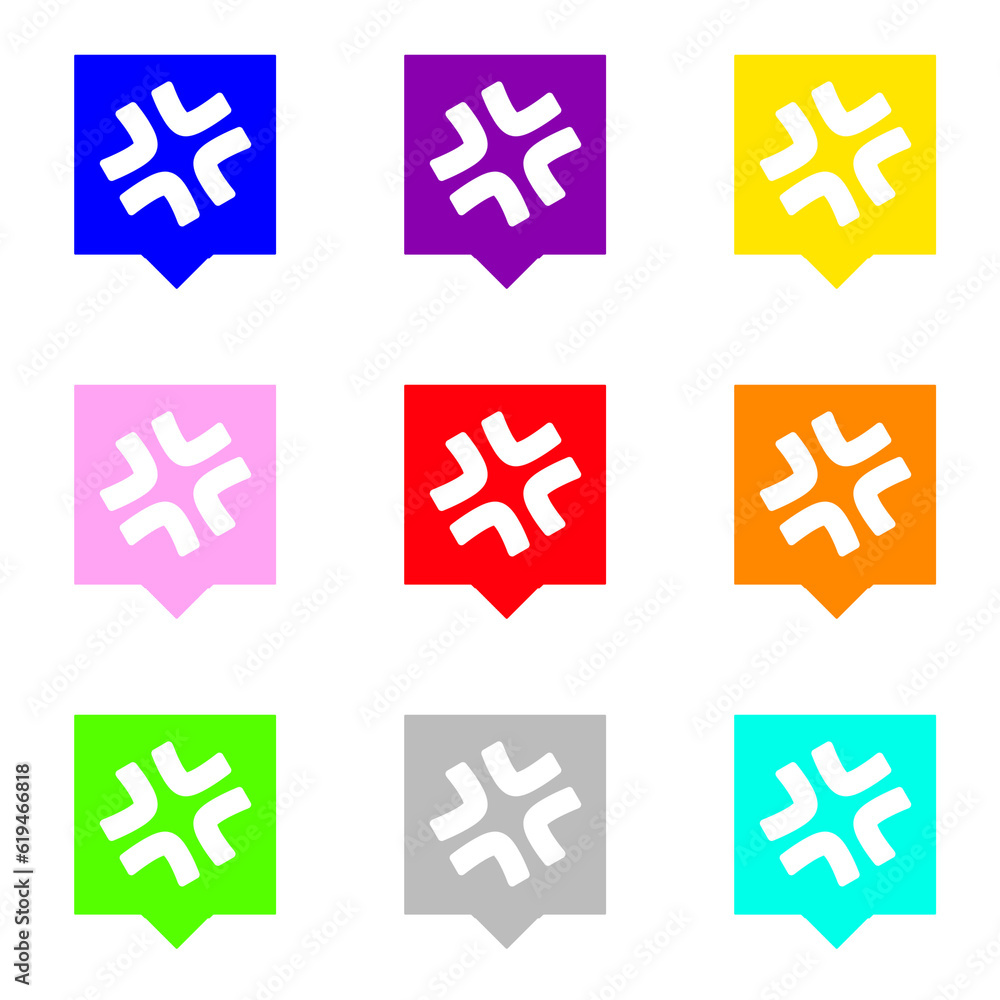 Obraz premium 白い怒りマーク1とカラフルな四角い吹き出しフチなし 9個セット