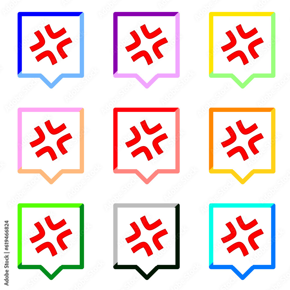 Obraz premium 怒りマーク1と2色でカラフルな四角い吹き出し 9個セット
