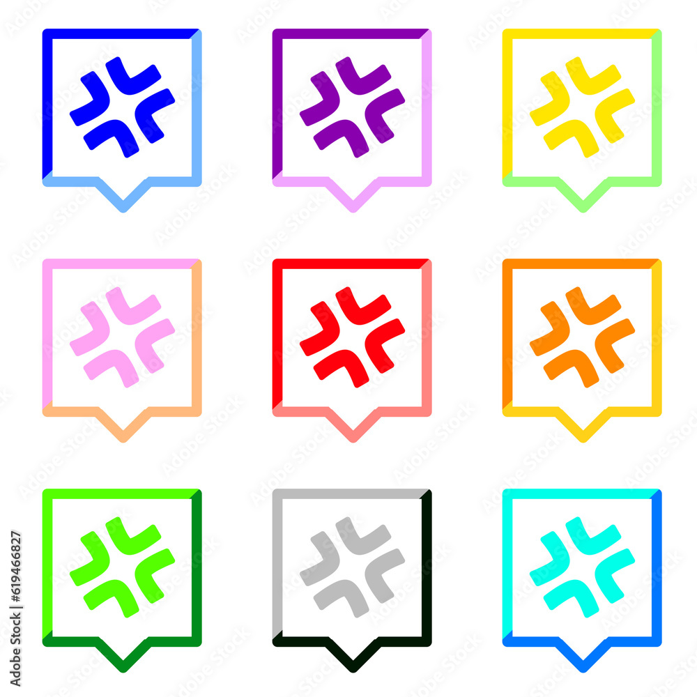 Obraz premium 怒りマーク1とカラフルな四角い吹き出し 9個セット