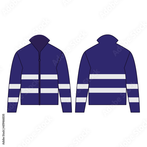 Blue high visibility fleece outdoor jacket isolated vector on the white background	
