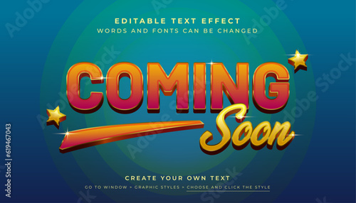 Premium Vector, Editable 3D shiny orange yellow text effect. Retro coming soon movie show graphic style 