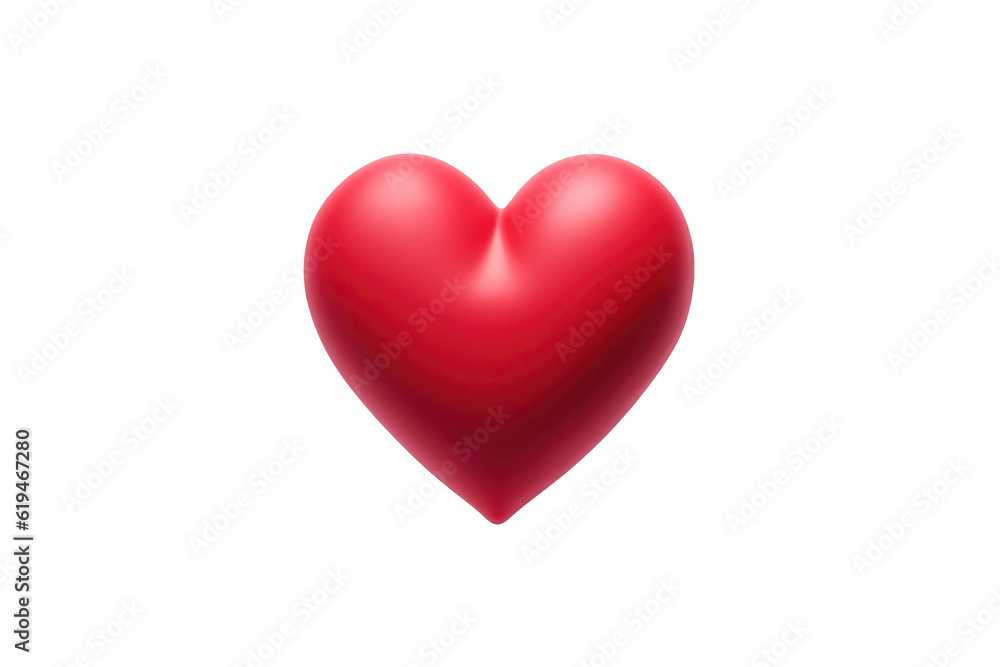 Valentine concept, red matte heart object isolated on transparent background. 