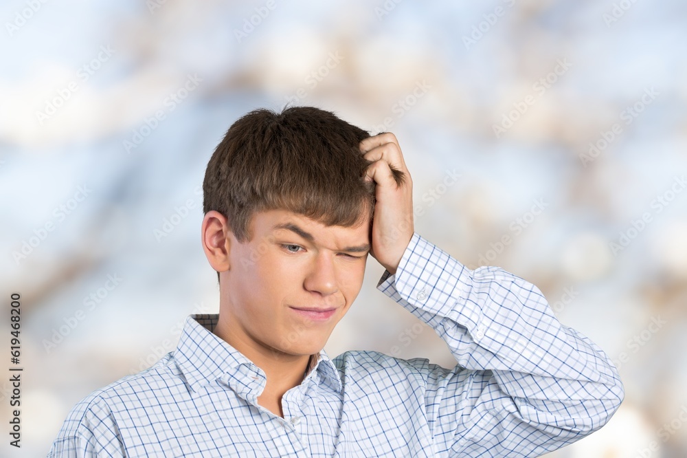 Worrying young male student. Difficult University exam. Worrying young male student. Difficult University exam.