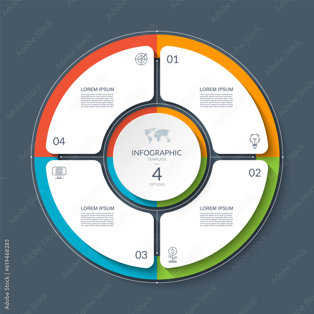 Infographic Circle With 4 Options Parts 4 Step Cycle Diagram For Business Infographics 3143