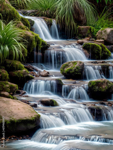 Beautiful nature landscape view of creek waterfall in the forest