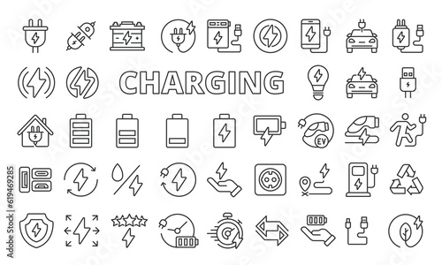 Leinwand Poster Charging icons set in line design