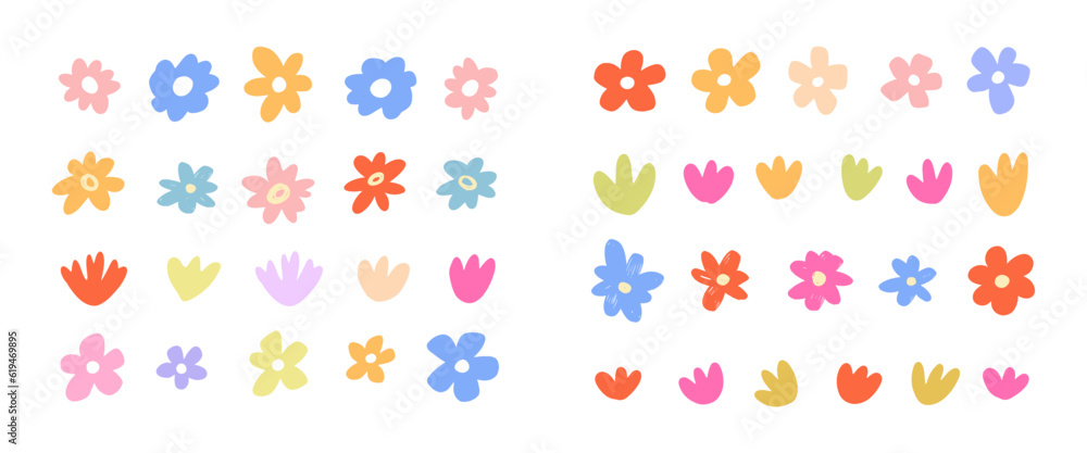 Vector Floral Doodle Borders Set. Flowers Strokes