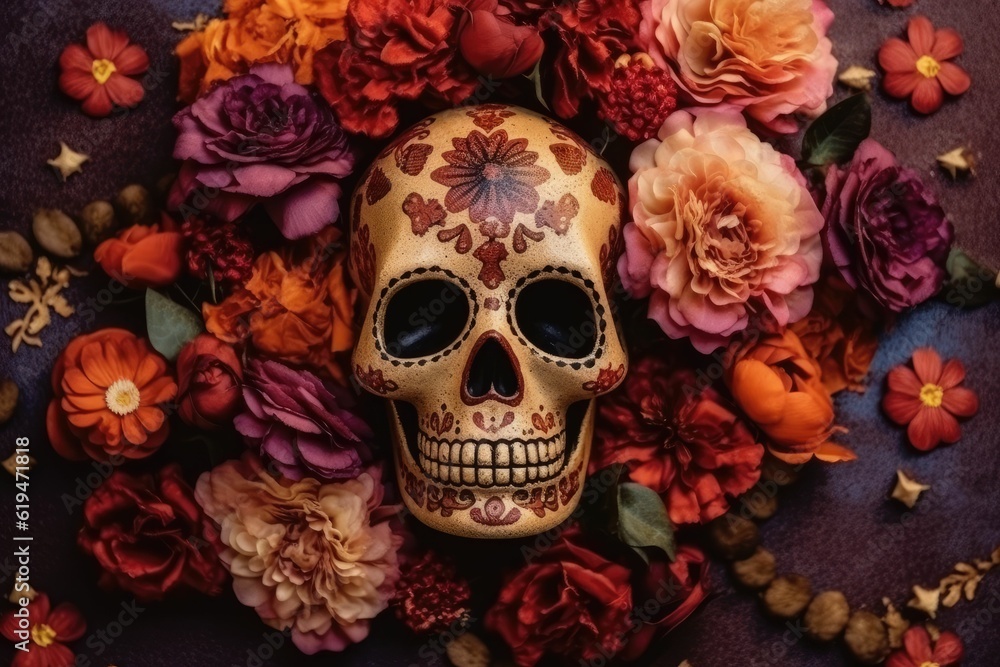 day of the dead skull head florals