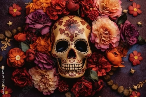 day of the dead skull head florals