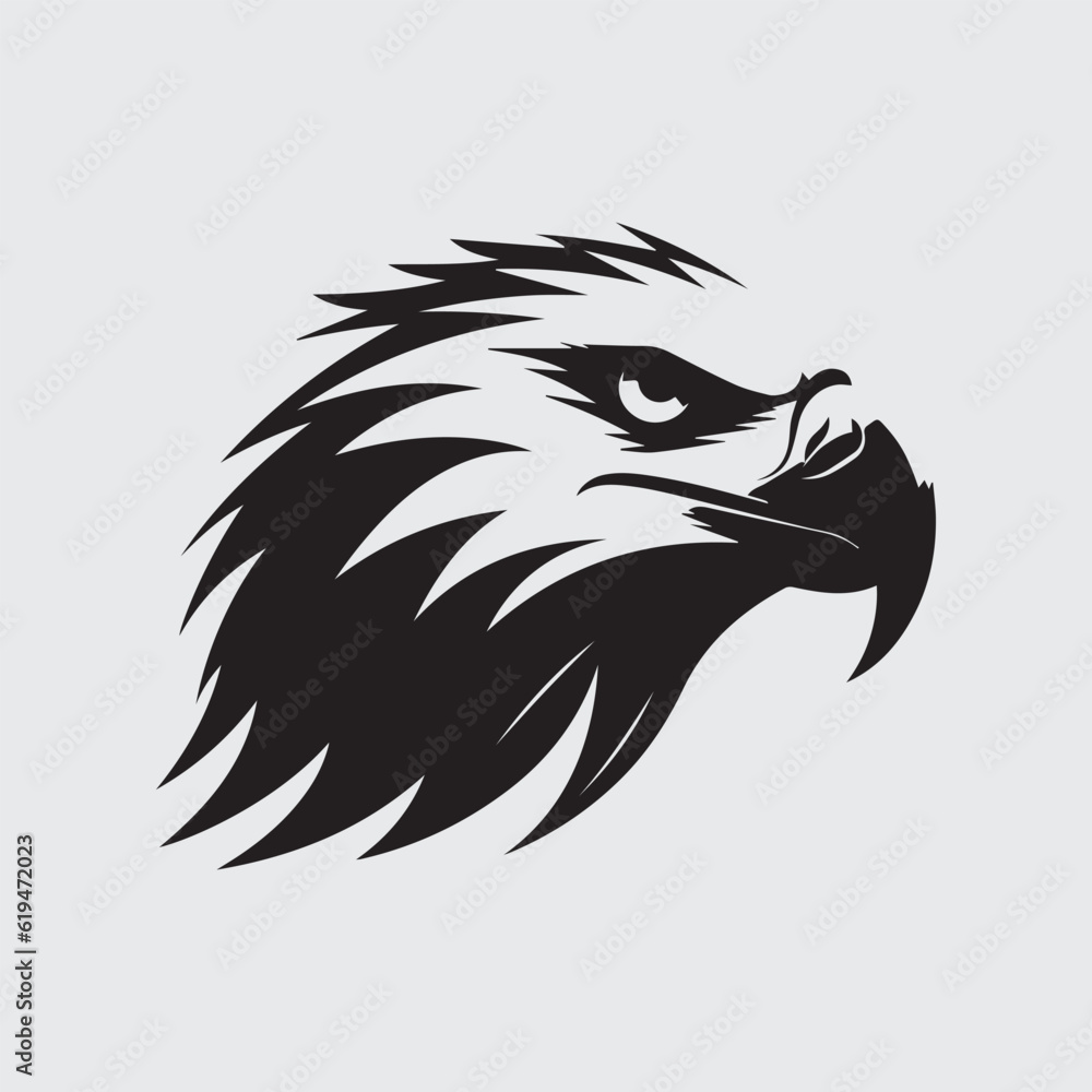 Vector of an eagle's head in black and white.