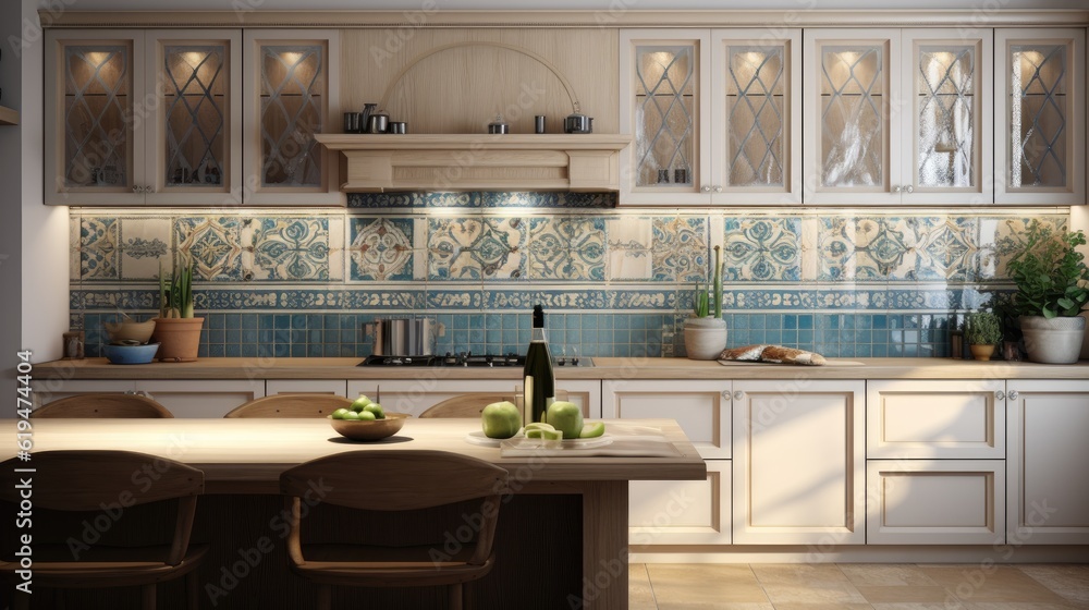 Modern Mosaic backsplash in kitchen, Modern interior, Classic style