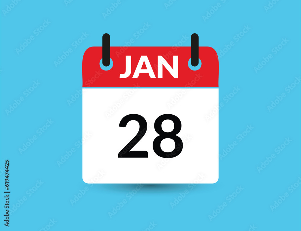 January 28. Flat icon calendar isolated on blue background. Date and month vector illustration January 28. Flat icon calendar isolated on blue background. Date and month vector illustration
