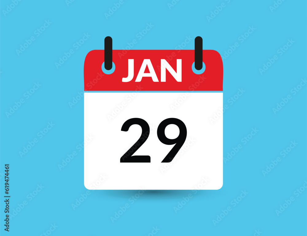 January 29. Flat icon calendar isolated on blue background. Date and month vector illustration January 29. Flat icon calendar isolated on blue background. Date and month vector illustration