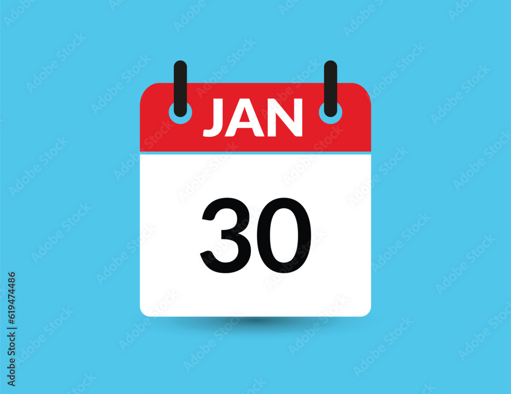 January 30. Flat icon calendar isolated on blue background. Date and month vector illustration January 30. Flat icon calendar isolated on blue background. Date and month vector illustration