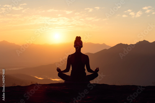 yoga in the mountains meditative state generative ai © Poter