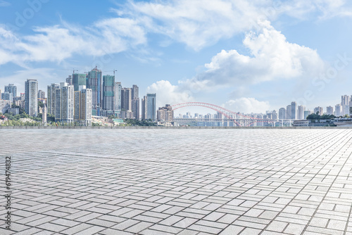 Empty square pavement and city buildings skyline in Chongqing, China © zhao dongfang