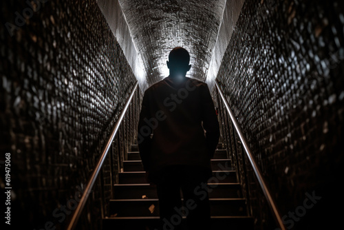 a man walks into the light along a dark corridor to success generative ai