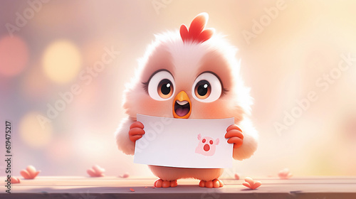 a cartoon chicken holding a blank sign created by generative AI