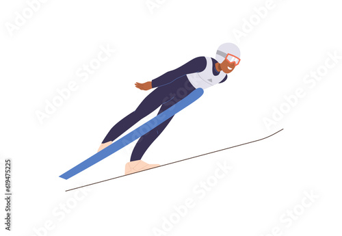 Active adult sportsman cartoon character in goggles and overalls enjoying bobsle Fototapet