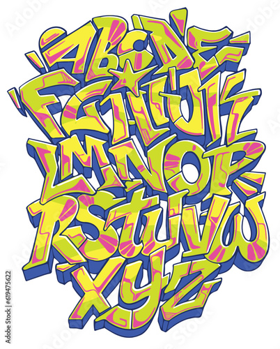 Vector hand drawn typeface in graffiti style. Street Based Graffiti Font, Alphabet.