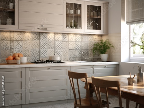 Modern Mosaic backsplash in kitchen, Modern interior, Classic style © Wevan Graphic