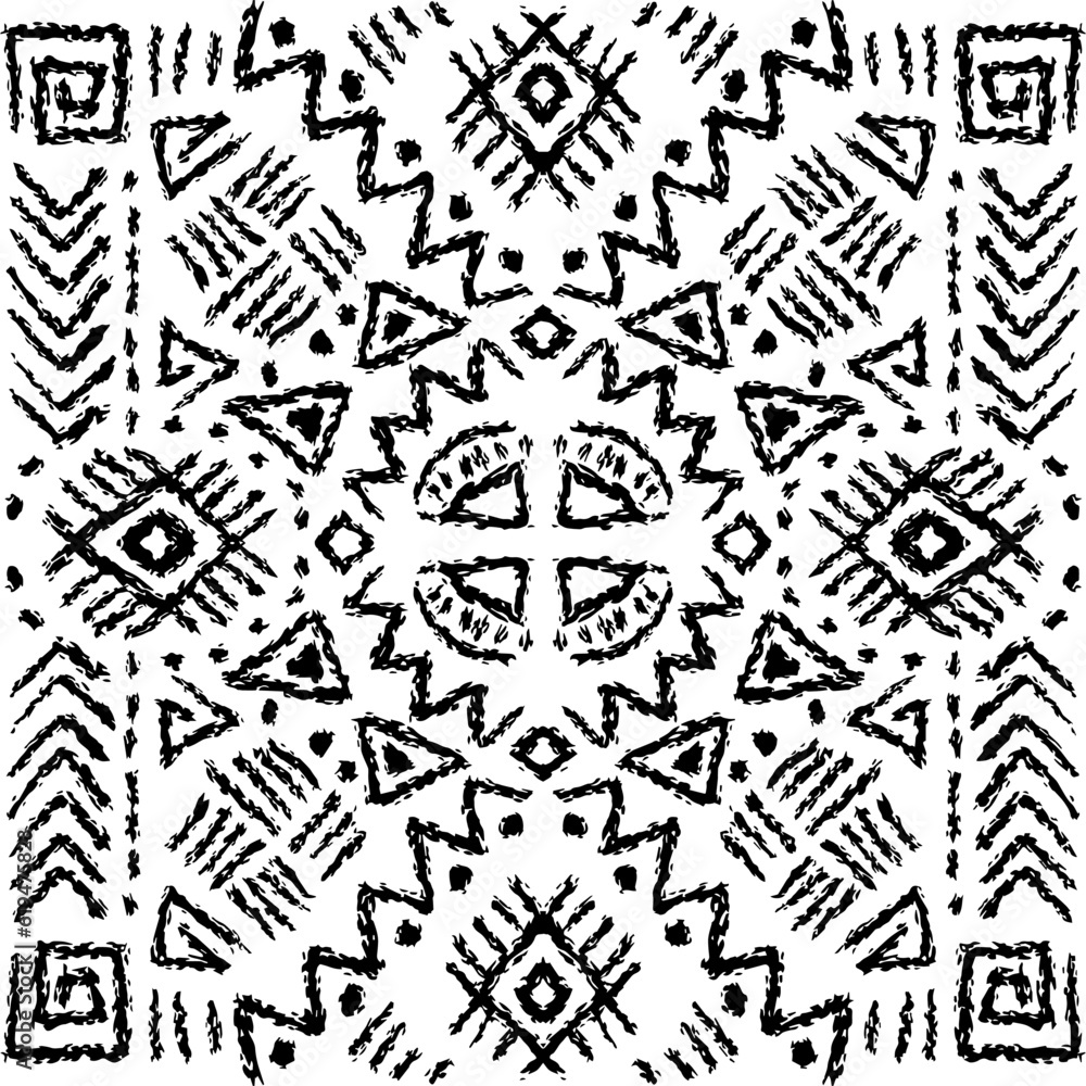 Naklejka premium African ethnic tribal seamless pattern background on black and white.