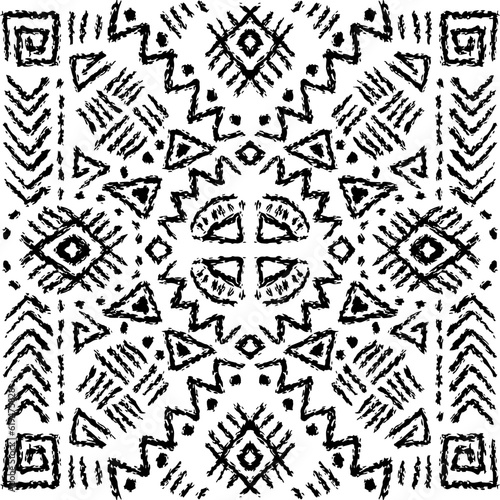 African ethnic tribal seamless pattern background on black and white.