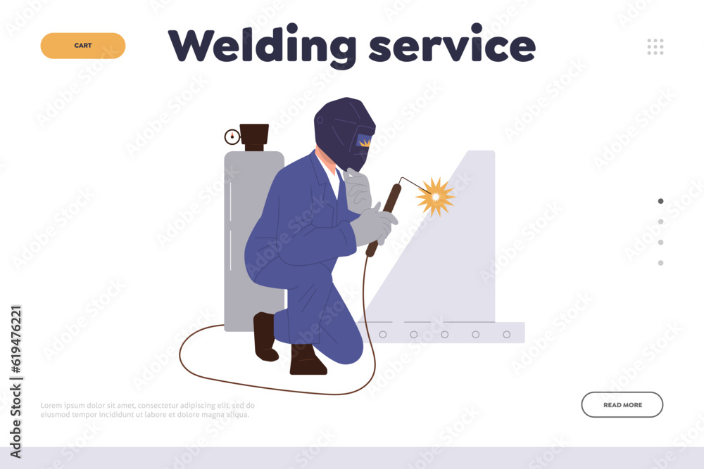 Welding service of professional employee worker website template welder using gas cutting technology