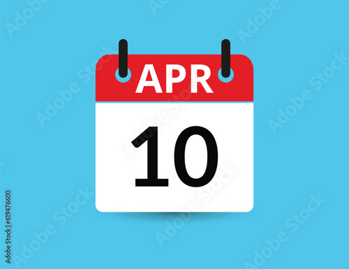 April 10. Flat icon calendar isolated on blue background. Date and month vector illustration