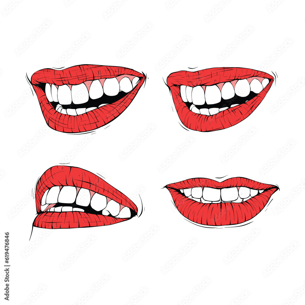 Fototapeta premium set laughing mouth collection sketch vector illustration line art