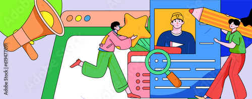 Job Interview People Flat Vector Concept Operation Hand Drawn Illustration
