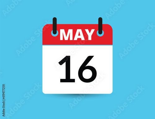 May 16. Flat icon calendar isolated on blue background. Date and month vector illustration