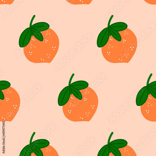 Seamless pattern with peaches on a peach background. Hand drawn illustration