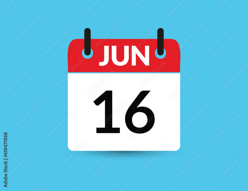 June 16. Flat icon calendar isolated on blue background. Date and month vector illustration June 16. Flat icon calendar isolated on blue background. Date and month vector illustration