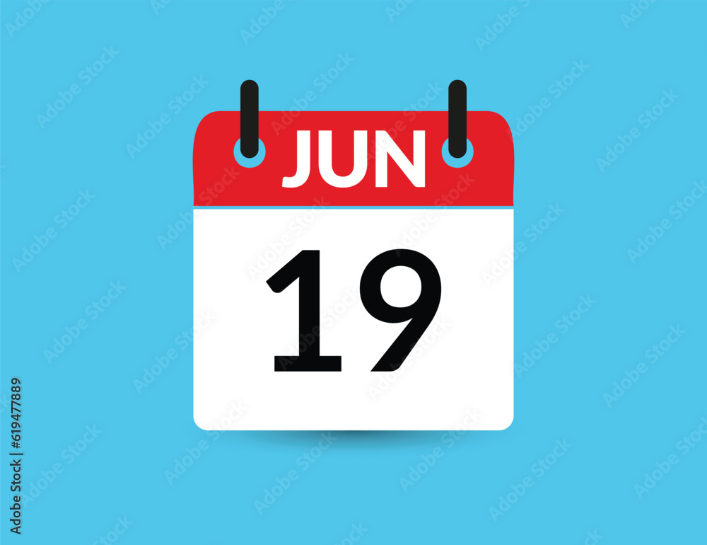 June 19. Flat icon calendar isolated on blue background. Date and month vector illustration June 19. Flat icon calendar isolated on blue background. Date and month vector illustration