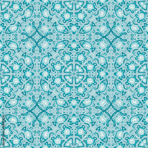 Sea animals ethnic seamless pattern abstract on geometric square