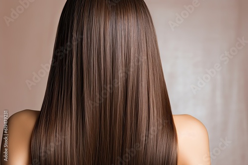Beautiful Woman with Shiny Straight Brown Hair | Close-Up Back View Portrait