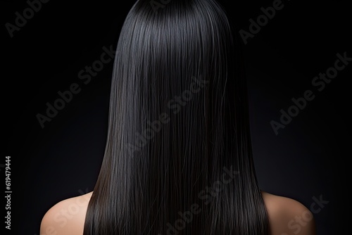 Beautiful Woman with Shiny Straight Black Hair | Close-Up Back View Portrait