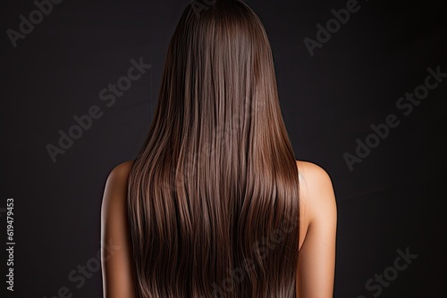 Beautiful Woman with Shiny Straight Brown Hair | Close-Up Back View Portrait