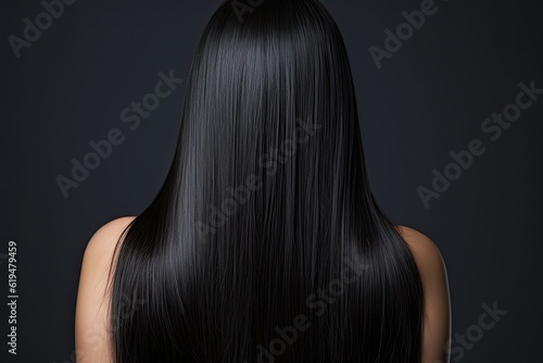 Beautiful Woman with Shiny Straight Black Hair | Close-Up Back View Portrait