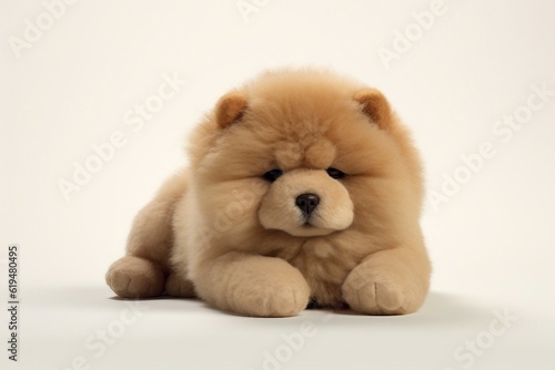 悲しい顔の犬（チャウチャウ）のかわいくてふわふわしたぬいぐるみ。AI生成画像 © Queso