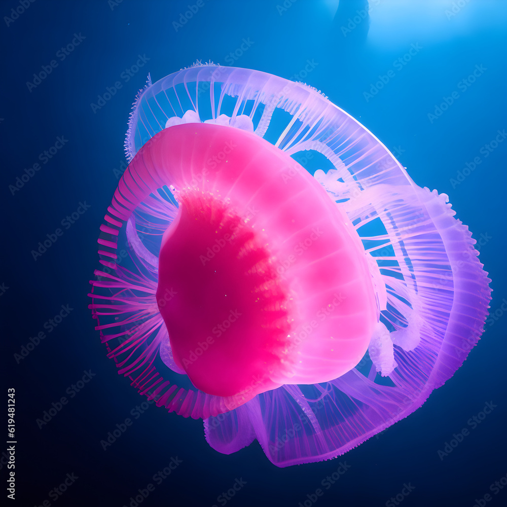 Generative AI illustration - Experience the enchantment of the deep sea with images of jellyfish and bioluminescent glow transforming the underwater world into a mesmerizing dreamscape. Generative AI illustration - Experience the enchantment of the deep sea with images of jellyfish and bioluminescent glow transforming the underwater world into a mesmerizing dreamscape.