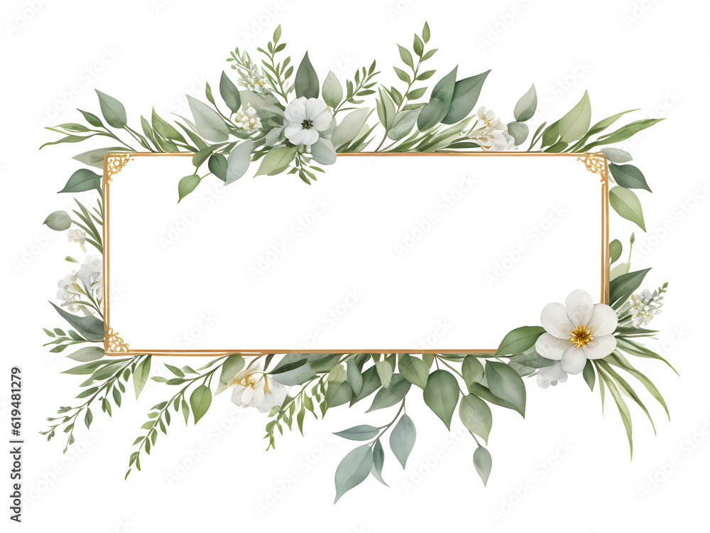 Naklejka premium Watercolor of green floral banner eucalyptus leaves on transparent background,generative ai