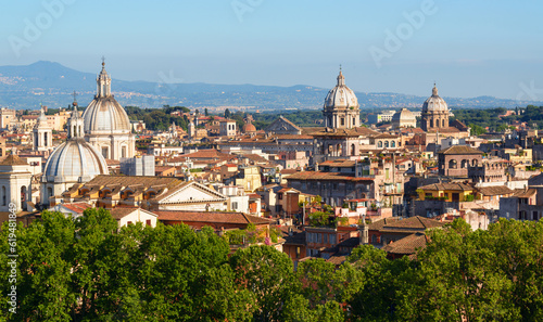 Rome skyline, Italy, Europe. Scenic view of Rome buildings on mountains background