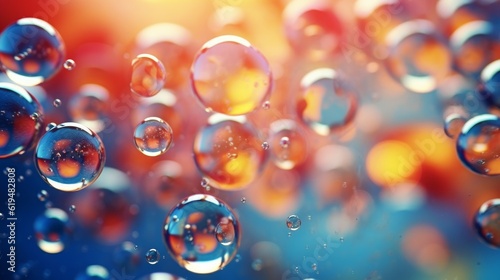 abstract pc desktop wallpaper background with flying bubbles on a colorful background. aspect ratio 16:9 . Generative AI