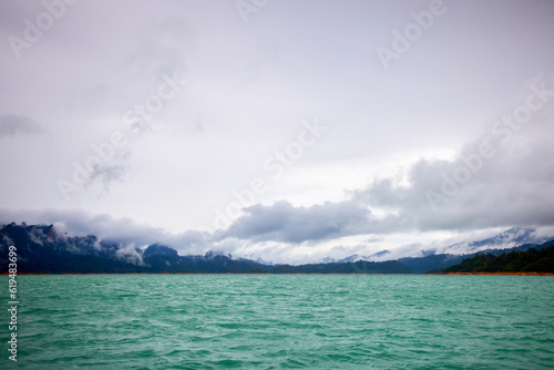 Fototapeta Naklejka Na Ścianę i Meble -  Landscape from Thailand, Khao Sok National Park, on a rainy day.