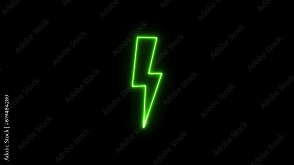 green color neon bolt sign. neon lightning bolt. glowing bolt sign on the black background. green color neon bolt sign. neon lightning bolt. glowing bolt sign on the black background.