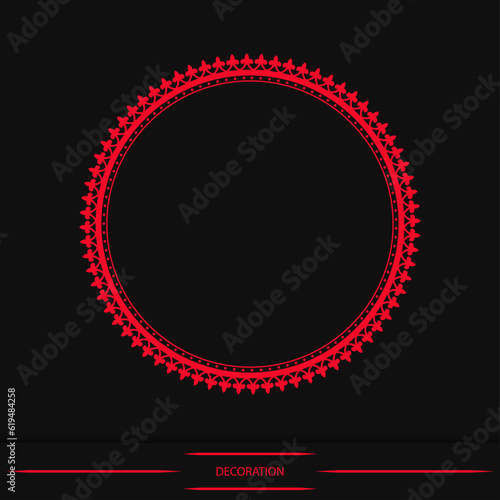Round frame on black background, workpiece for your design. Decorative asian ornamental elements and motifs of Kazakh, Kyrgyz, Uzbek, national Asian decor for round plate, textile and print design. 
