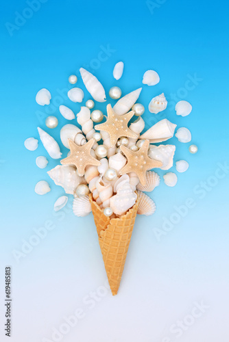 Whimsical Surreal Sea Shell and Pearl Ice Cream Cone photo